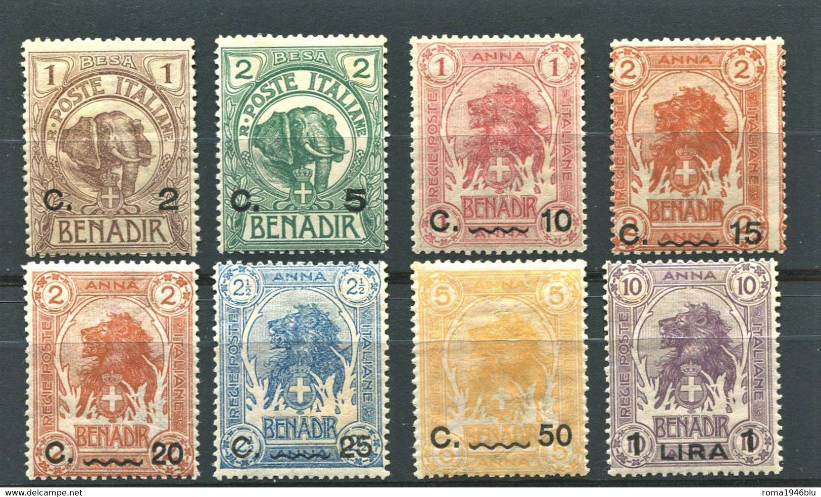 SOMALIA 1906-07 ELEFANTI E LEONI SASSONE 10/16+23 8 VALORI ** MNH - Somalia