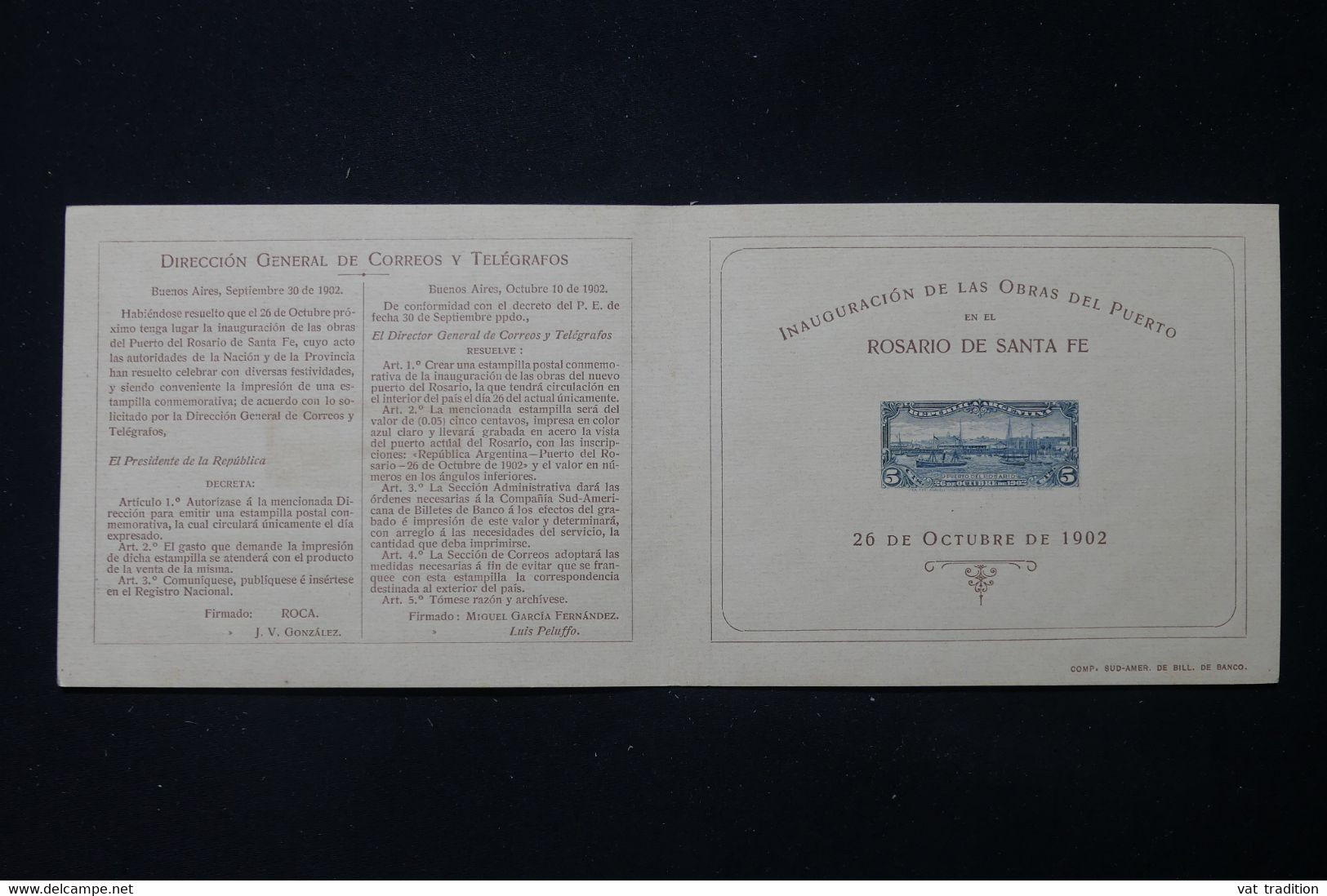 ARGENTINE - Document D'inauguration En 1902 De Las Obras Del Puerto.- L 86260 - Cartas & Documentos