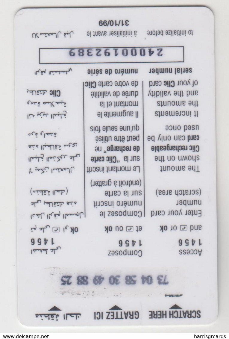 LEBANON - Dancer, Clic De Cellis Recharge Card 40$, Exp.date 31/10/99, Used - Libano