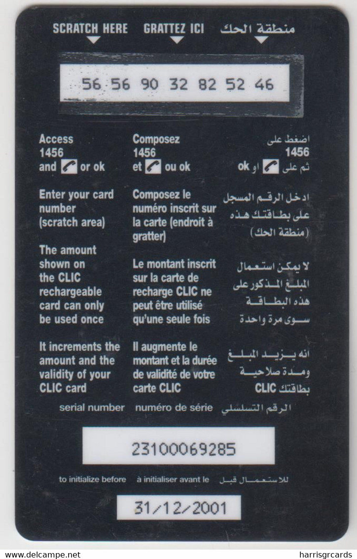 LEBANON - Family, Clic De Cellis Recharge Card 34$, Exp.date 31/12/01, Used - Lebanon