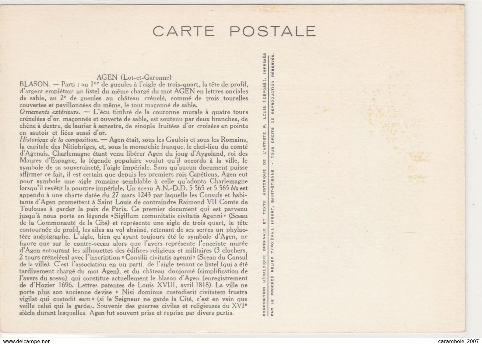 Carte Maximum FRANCE 1962/65 - N°Y&T 1353A (AGEN - ARMOIRIES) Obl Sp 1er Jour 16/05/1964 (Ed Imbert) - 1960-1969