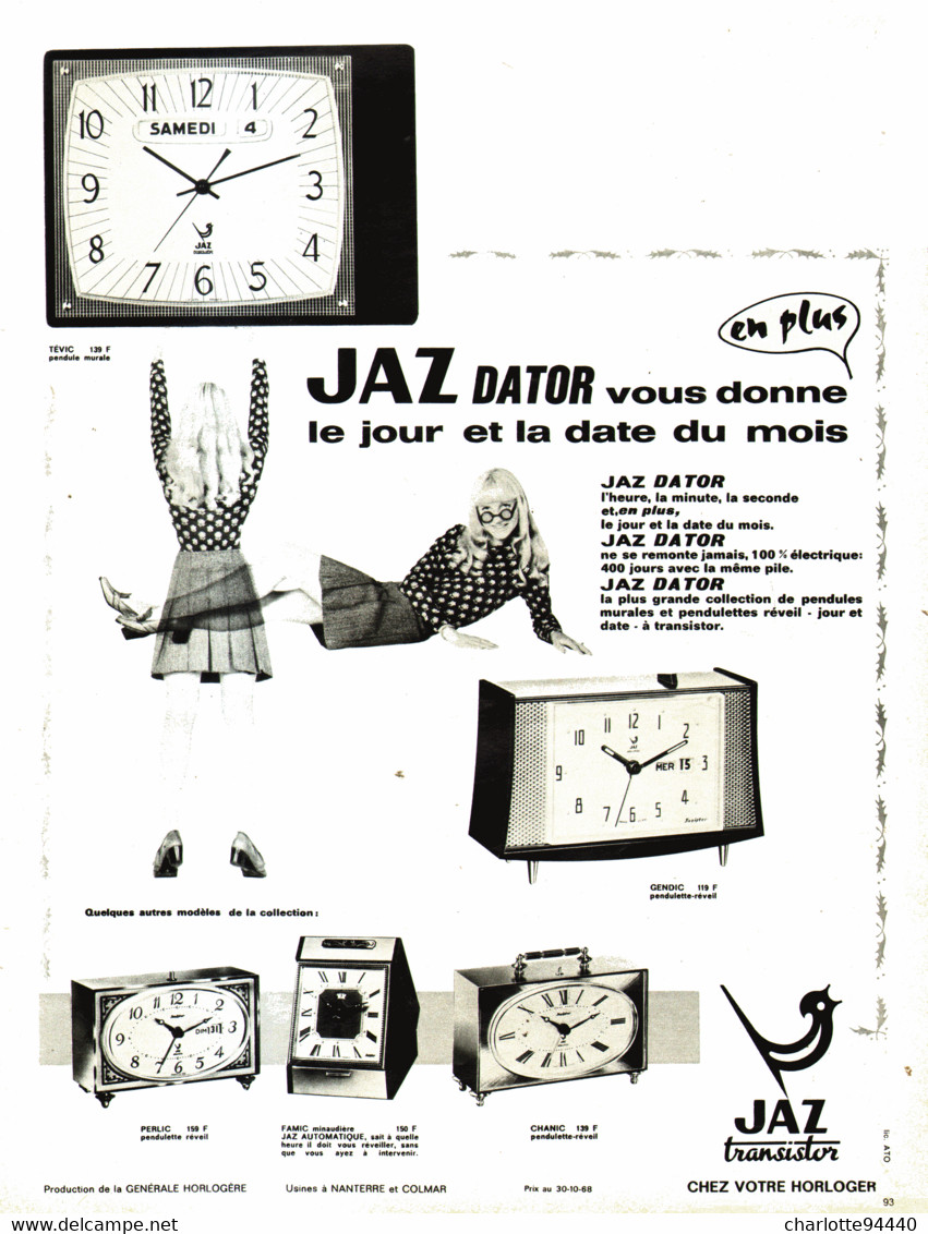 PUB REVEILS " JAZ DATOR  " De " JAZ " 1969 ( 26 ) - Wekkers