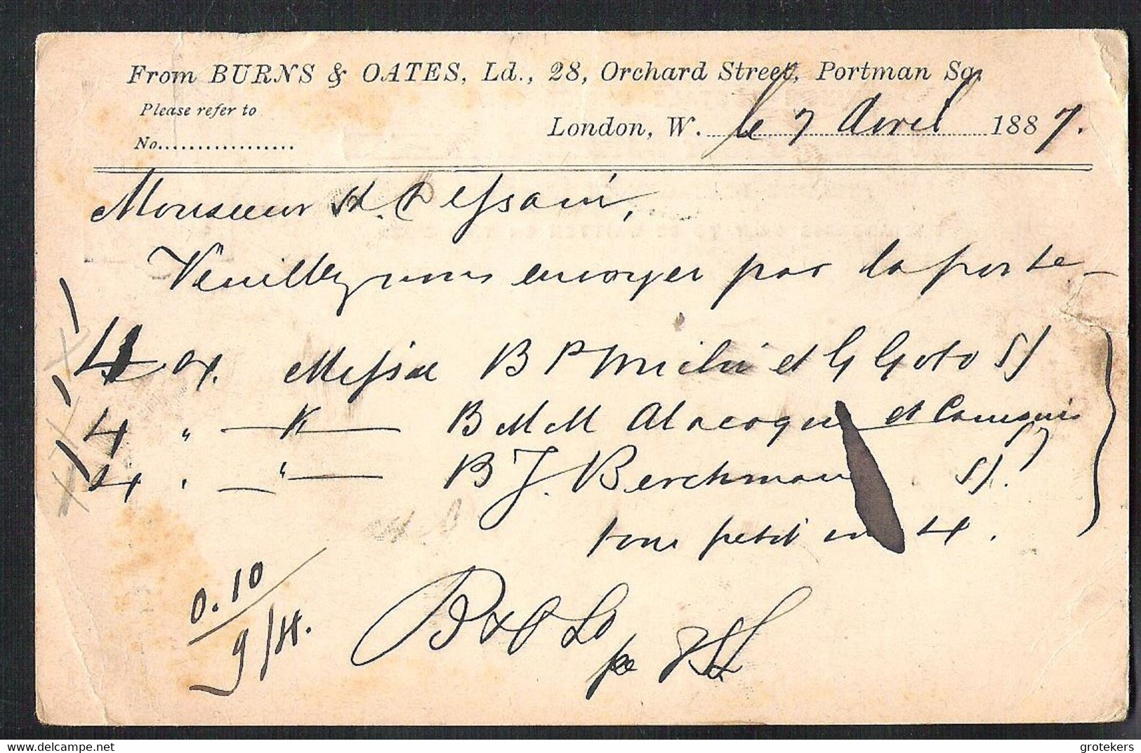 GREAT BRITAIN Postal Stationery (private Print On The Back) Mi. P18 Sent 1887 > B - Luftpost & Aerogramme