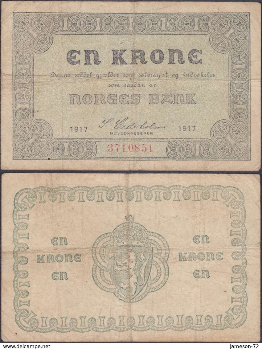 NORWAY - 1 Krone 1917 P# 13 Europe Banknote - Edelweiss Coins - Norwegen