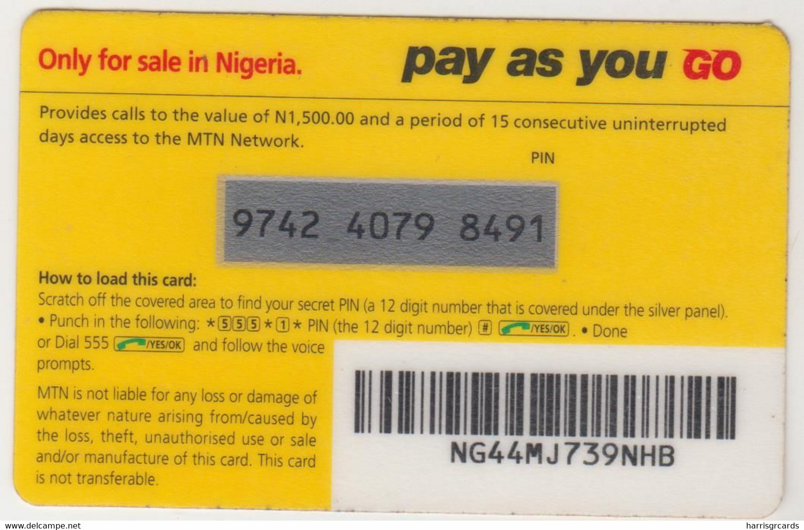 NIGERIA - All In One - Pay As You Go (Big Logo), MTN Prepaid Card N 1500, Used - Nigeria