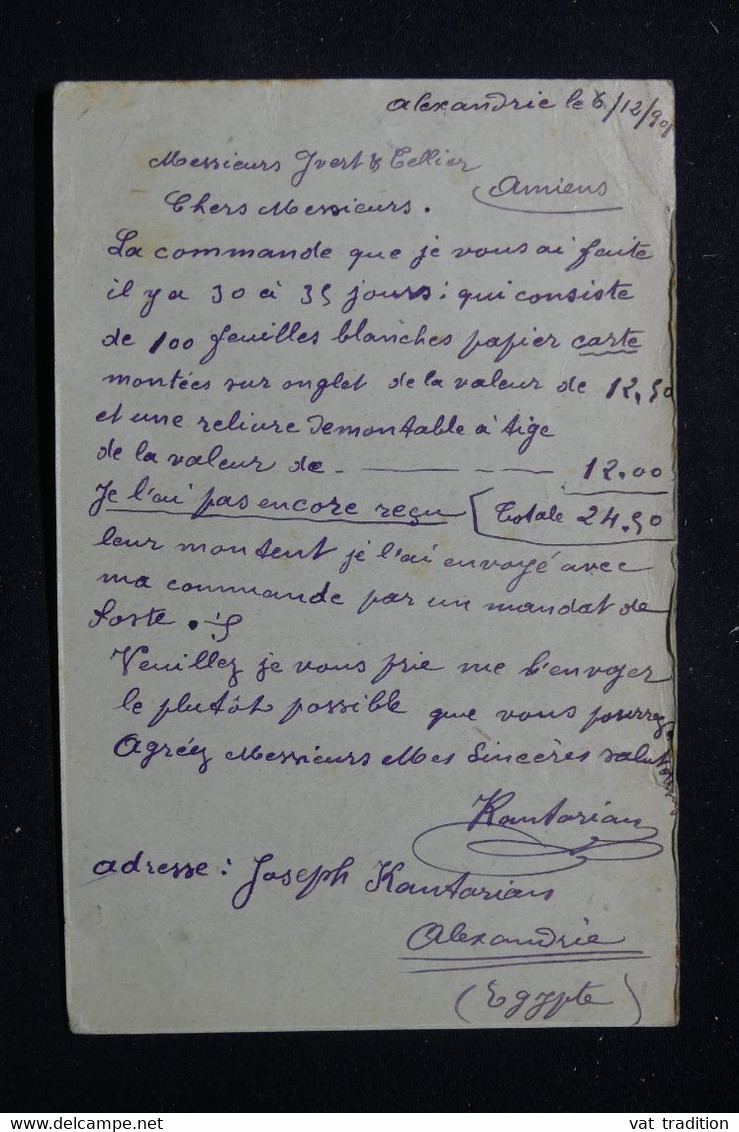 ALEXANDRIE - Entier Postal Type Sage Surchargé De Alexandrie Pour Yvert Et Tellier à Amiens En 1901 - L 86300 - Covers & Documents