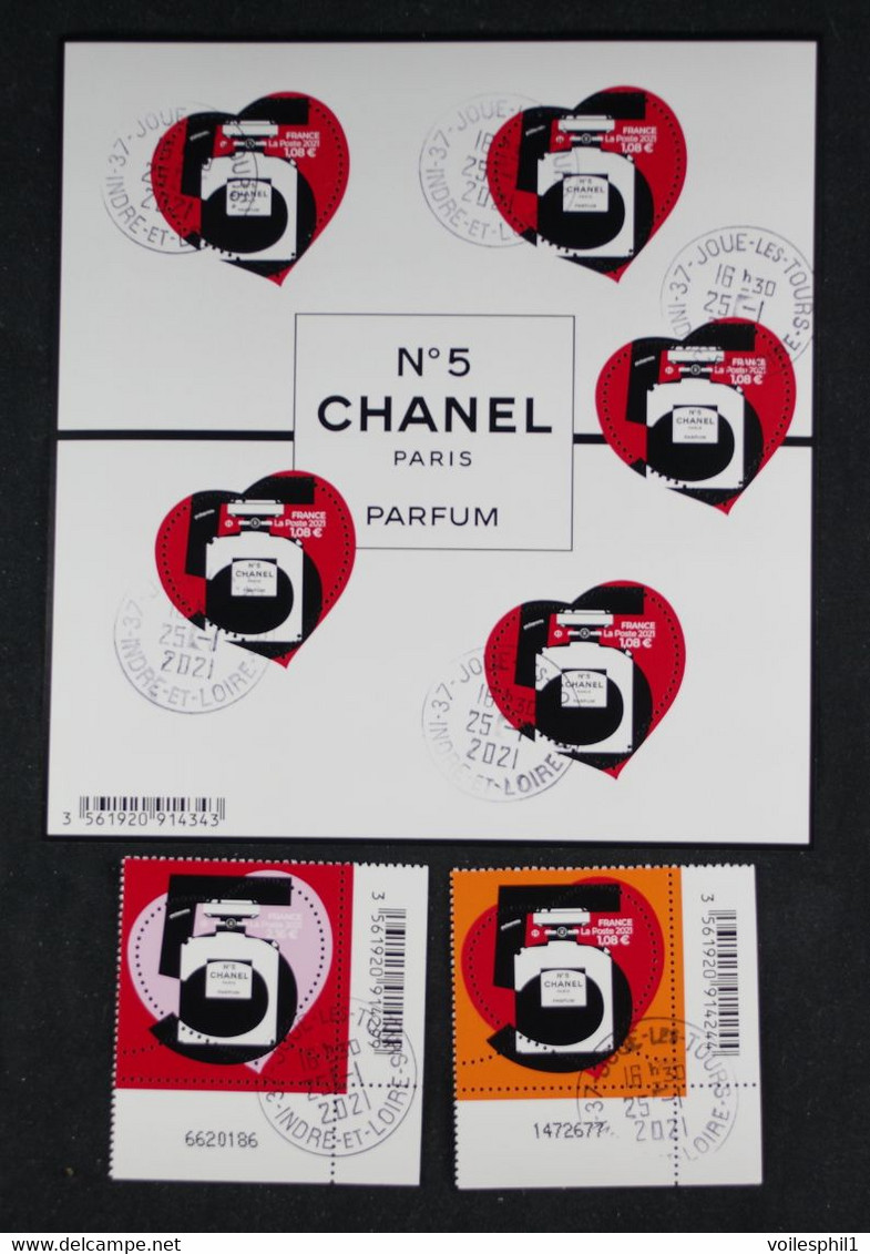 France 2021 Coeurs Chanel N°5 - Bloc  Et Timbres Oblitérés Et - Used Stamps