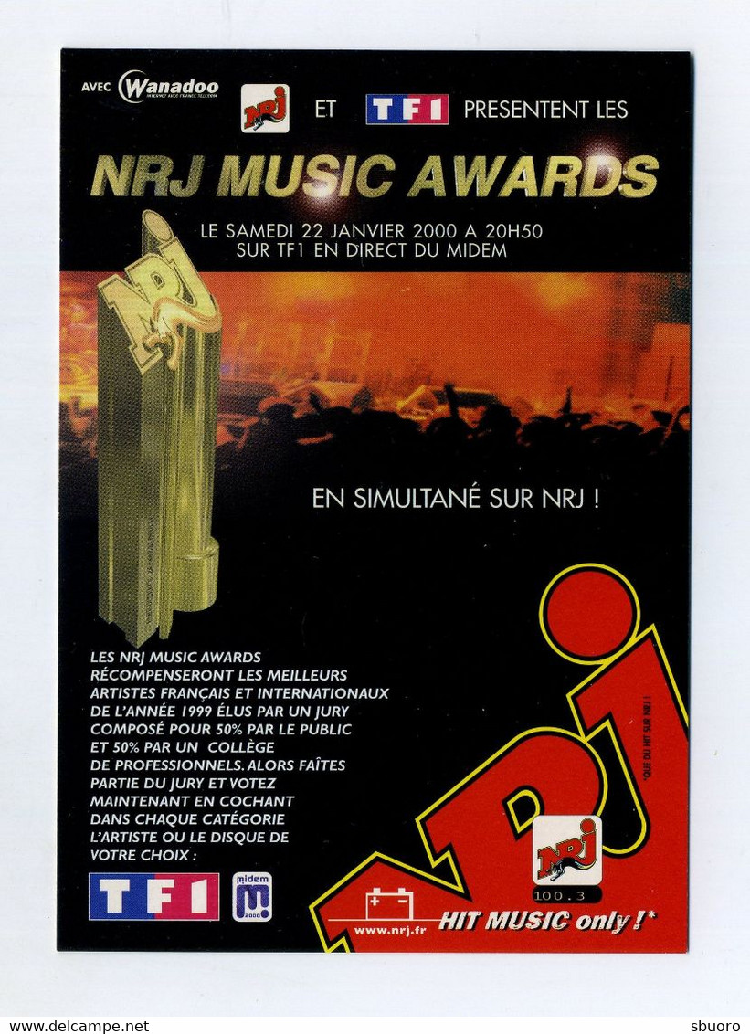 Participez à L'élection Des NRJ Music Awards. Hit Music Only. Nombreux Noms D'artistes Et De Groupes Au Verso. Avec TF1 - Musik Und Musikanten