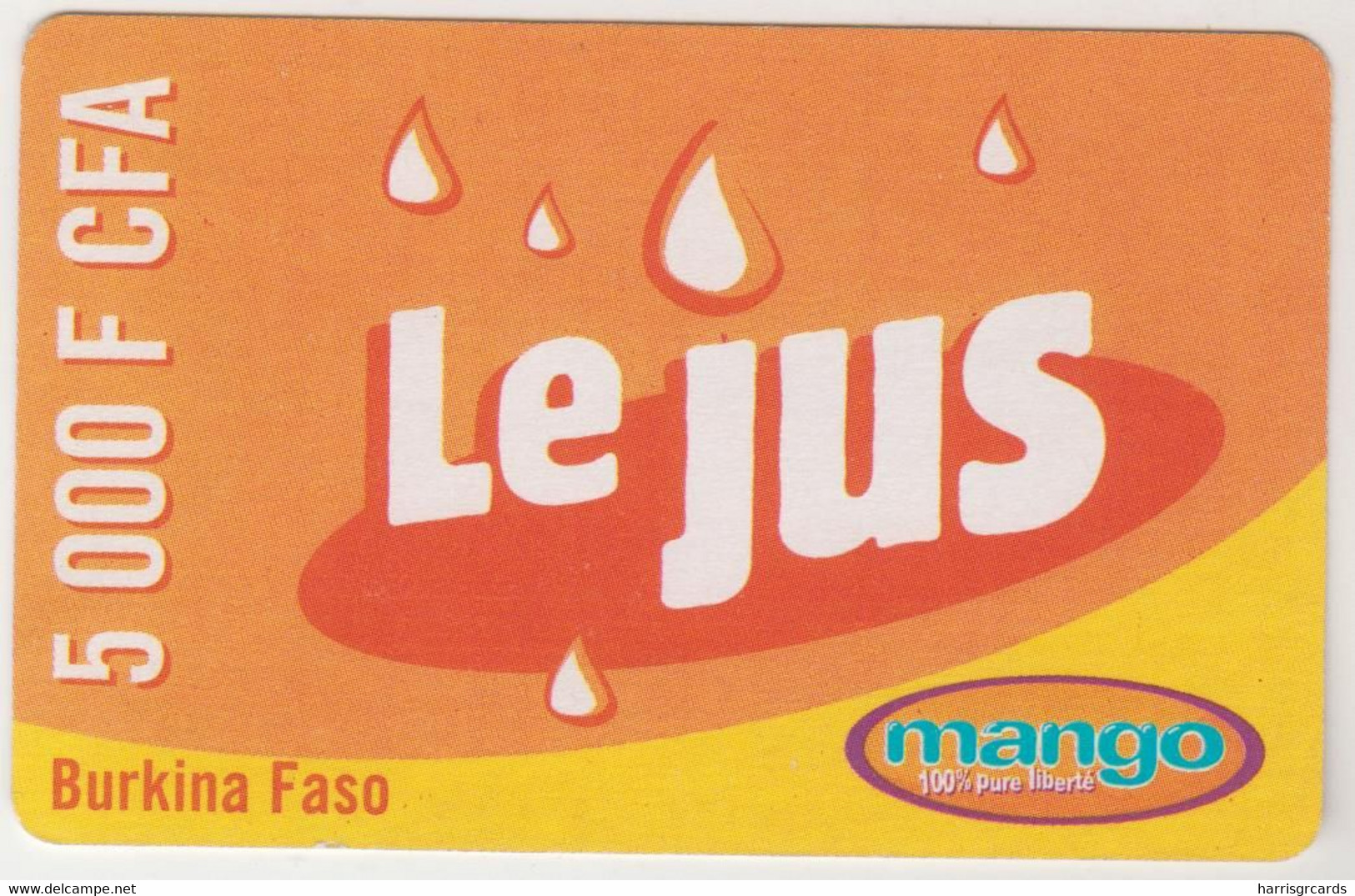 BURKINA FASO - Le Jus, Mango Prepaid Card 5000 F CFA, Exp.date 05/09/04, Used - Burkina Faso