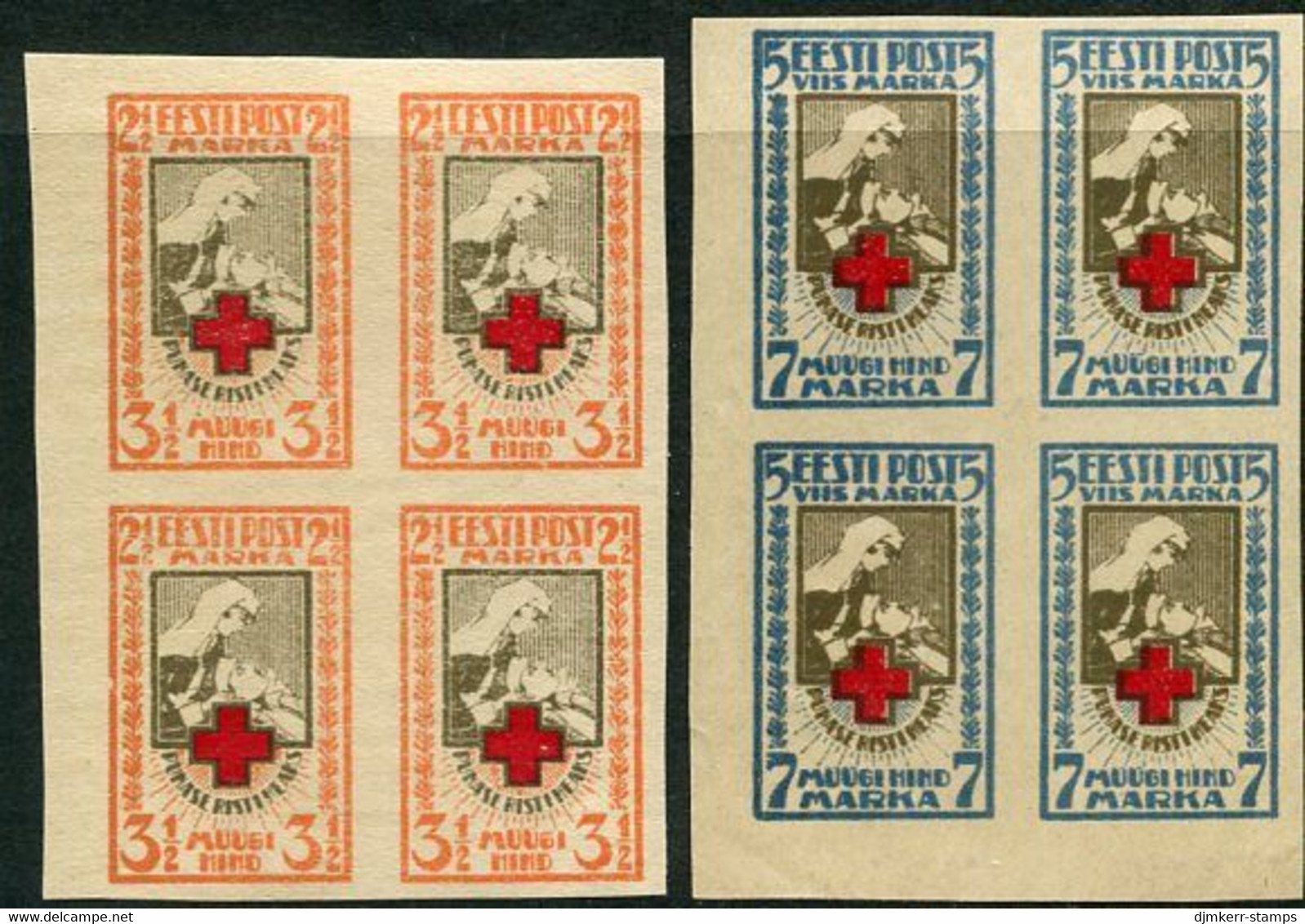 ESTONIA 1921 Red Cross Imperforate Blocks Of 4 MNH / **..  Michel 29-30B - Estland