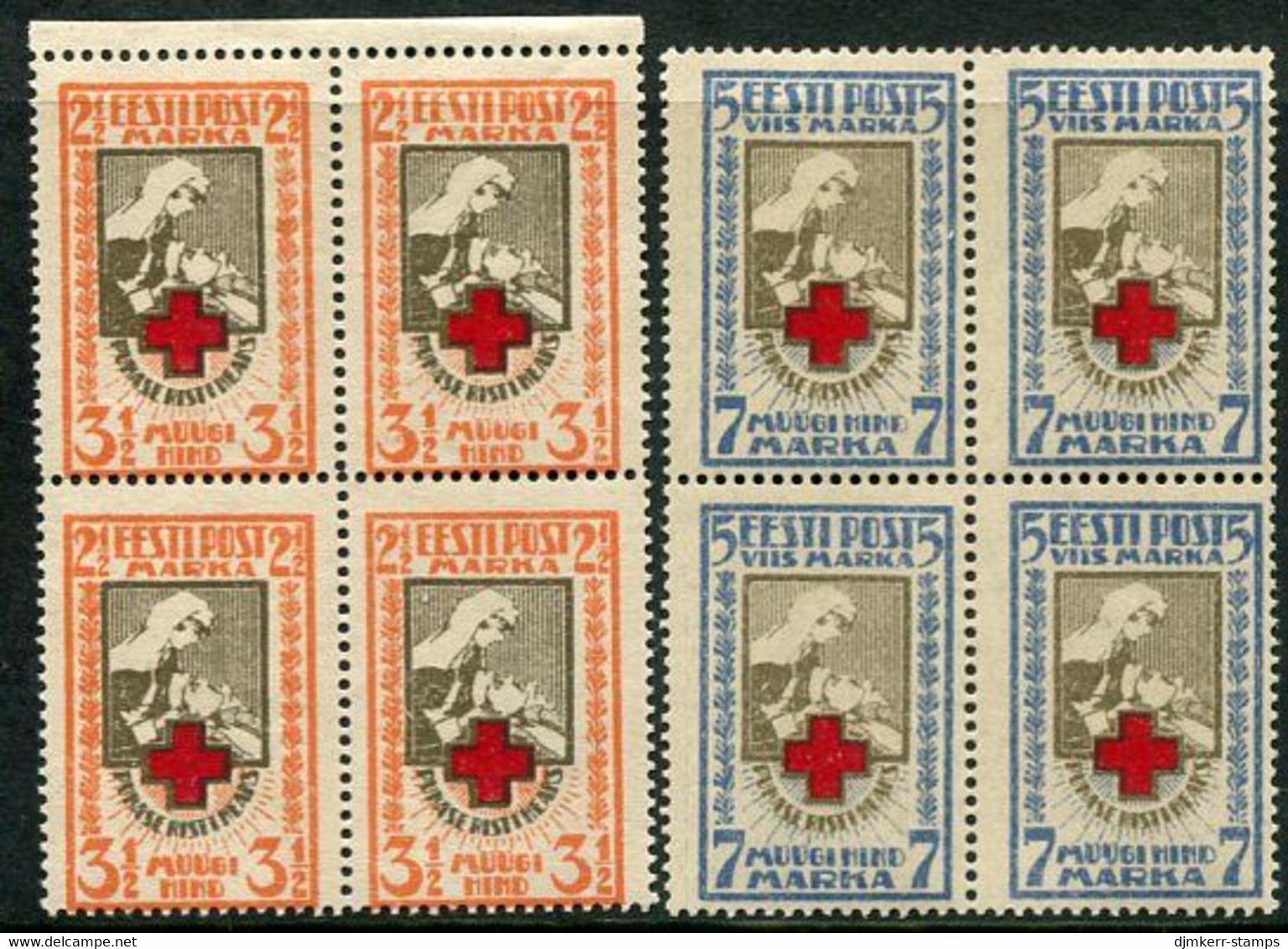 ESTONIA 1921 Red Cross Perforated Blocks Of 4 MNH / **..  Michel 29-30A - Estonie