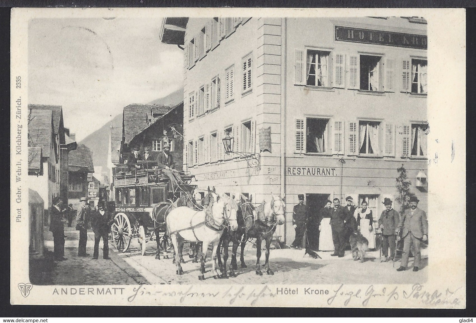 Andermatt - Hotel Krone - Diligence - Postkutsche  - Belebt – Animée - 1901 - Andermatt