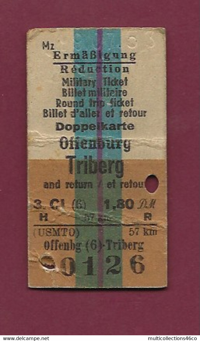 250121 TICKET CHEMIN DE FER TRAM METRO - ALLEMAGNE OFFENBURG TRIBERG 0126 Billet Militaire - Europe