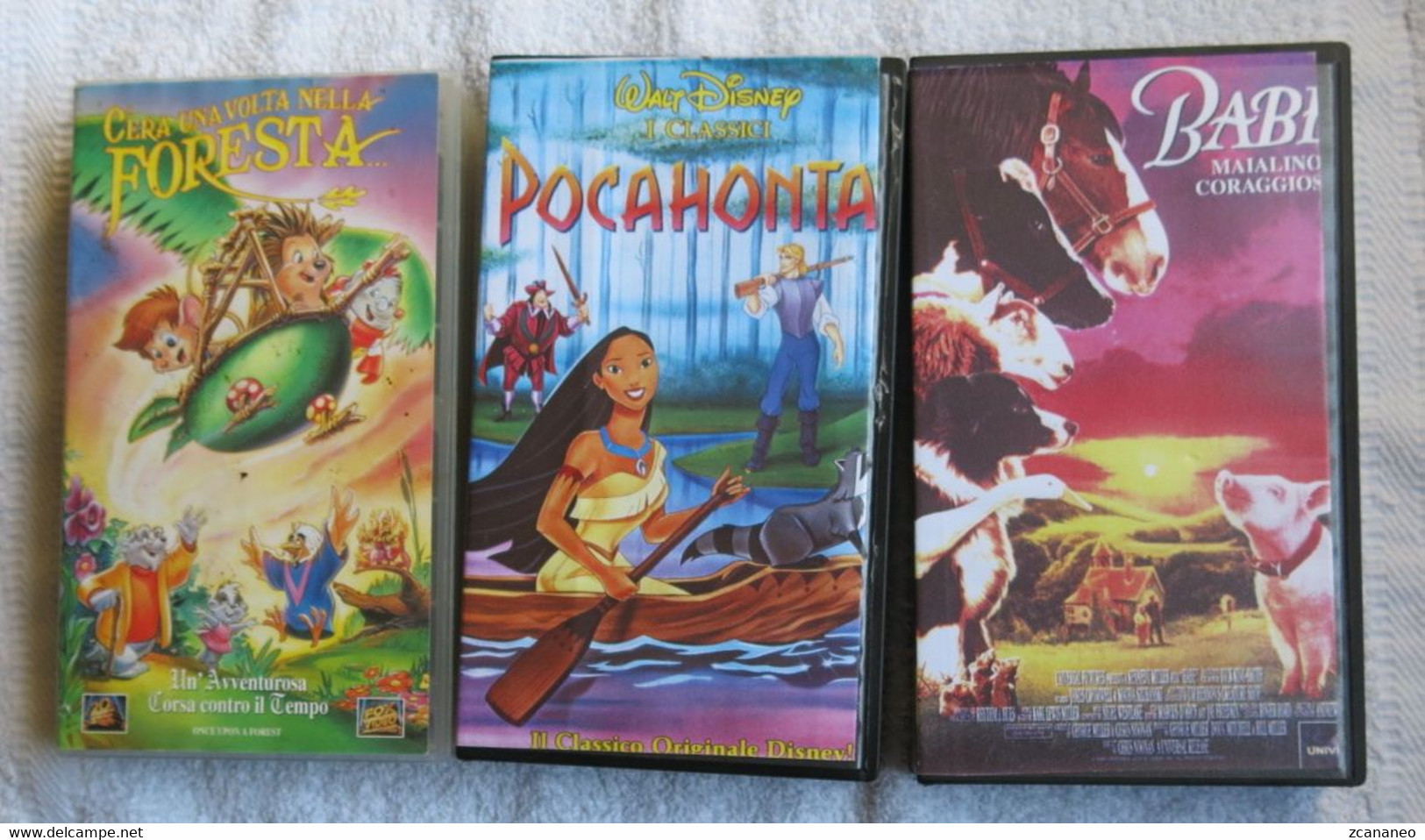 3 VHS CARTONI ANIMATI-C'ERA UNA VOLTA NELLA FORESTA-POCAHONTA-BABE MAIALINO CORAGGIOSO - - Dessins Animés