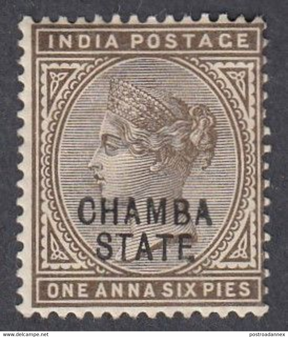 Chamba, Scott #3, Mint Hinged, Victoria Overprinted, Issued 1887 - Chamba