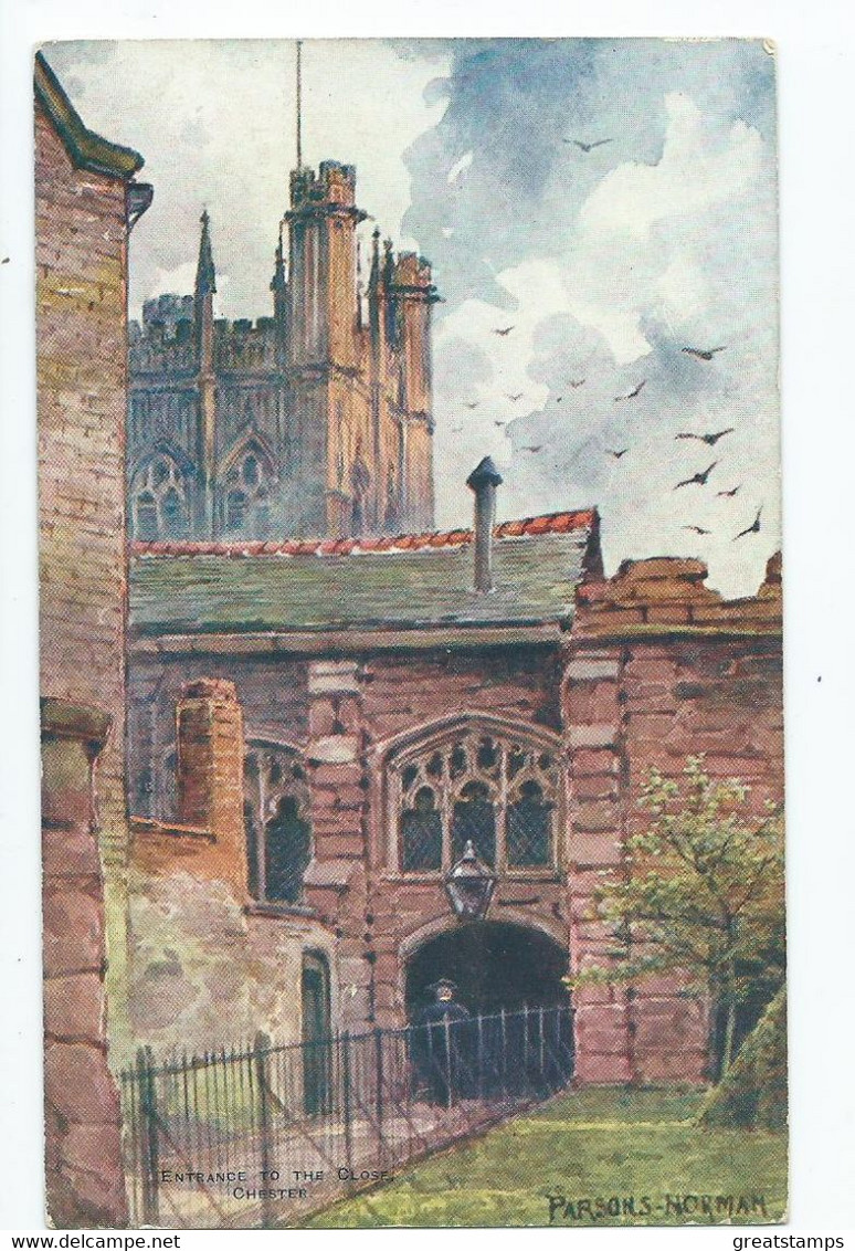 Sussex  Postcard . The Close Chichester  Artist Signed Parsons- Norman. Unused - Chichester