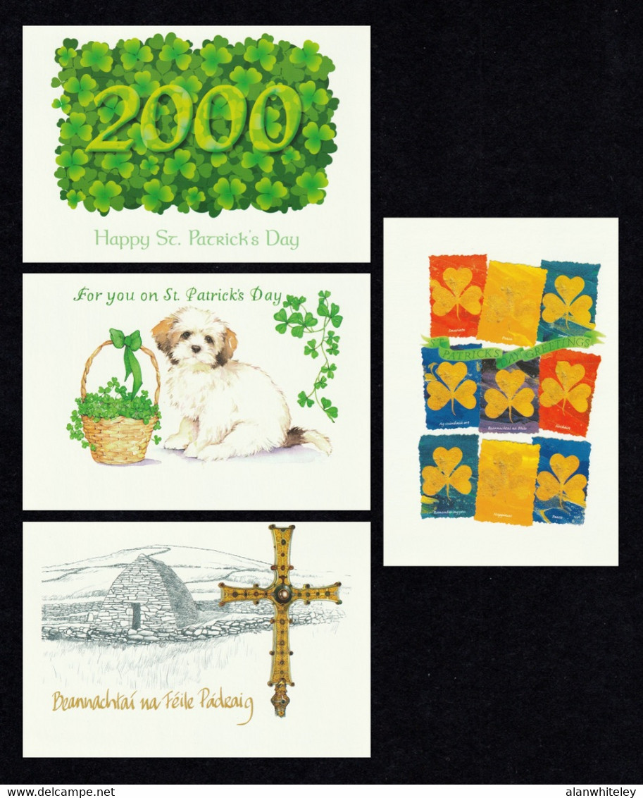 IRELAND 2000 St Patrick's Day: Set Of 4 Pre-Paid Postcards MINT/UNUSED (3) + CANCELLED (1) - Postal Stationery