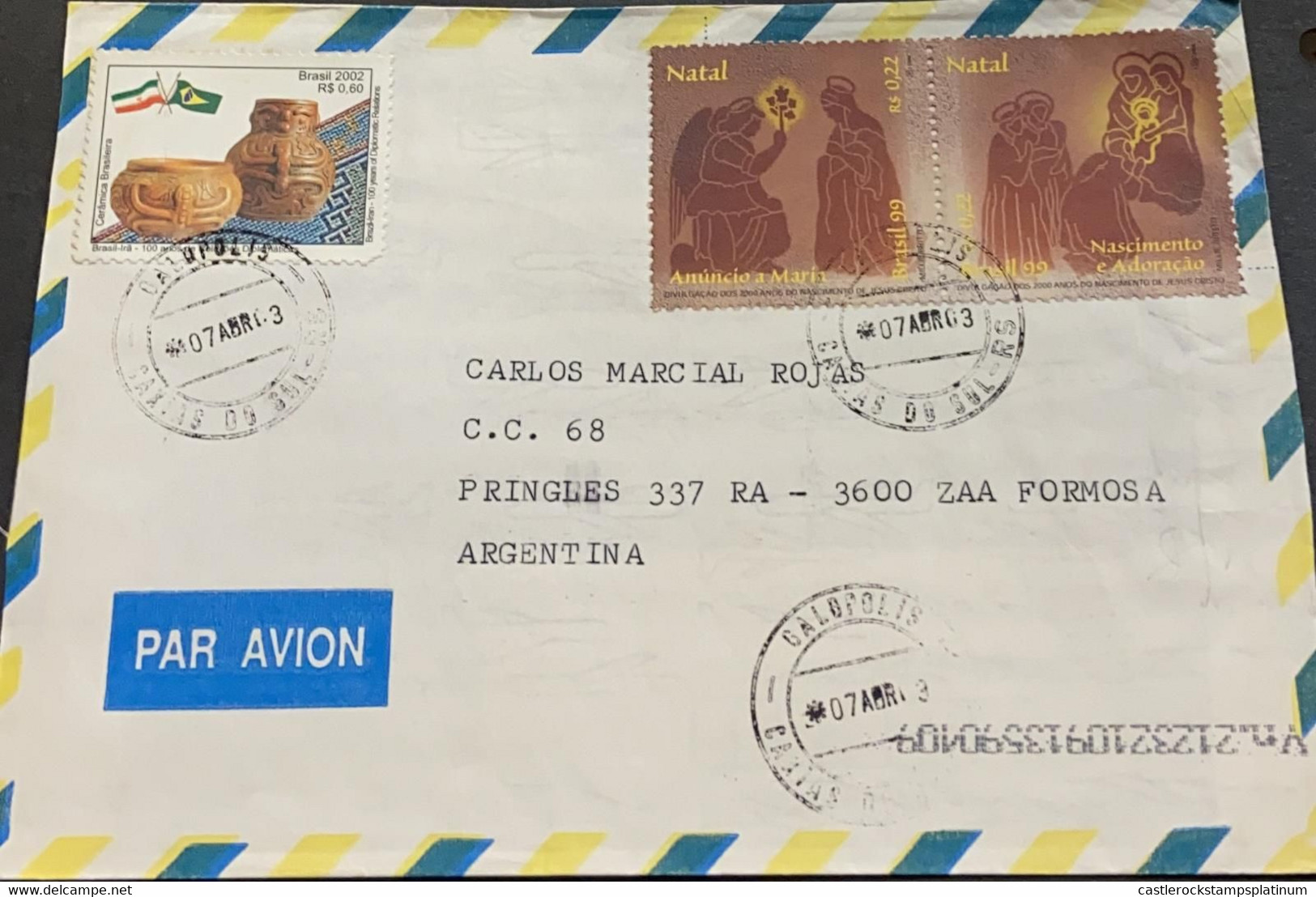 A) 2003, BRAZIL, FROM GALOPOLIS TO ARGENTINA, AIRMAIL, CERAMICS AND CHRISTMAS  STAMPS - Gebraucht