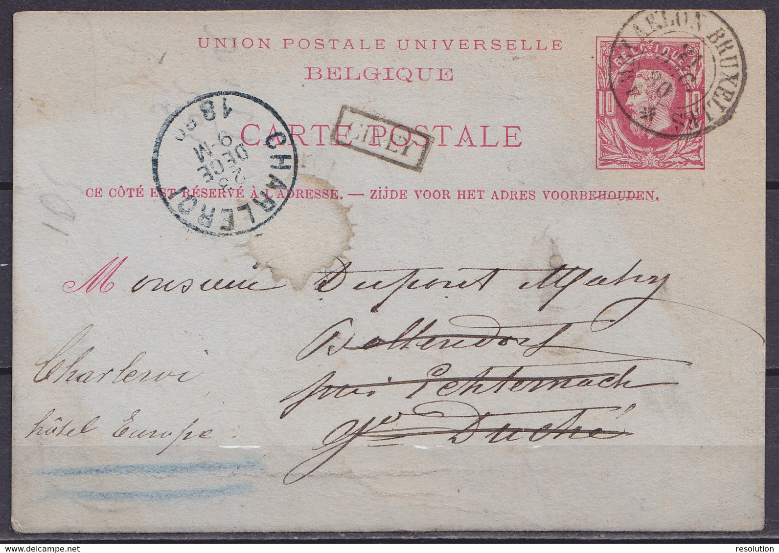 EP CP 10c Rouge (N°30) De Ciney Càd Ambulant "ARLON-BRUXELLES/ 21 DEC 1880" Pour BOLLENDORF Près Echternach (Luxembourg) - Postkarten 1871-1909