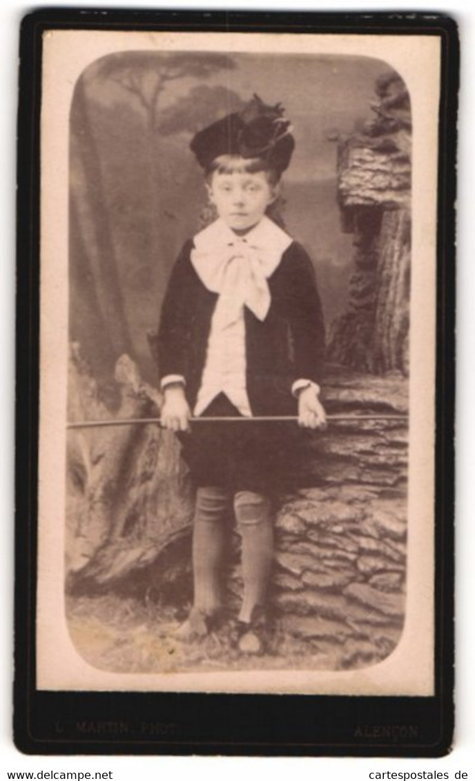 Photo L. Martin, Alencon, Portrait De Kleines Fille Im Hübschen Kleid Avec Hut Et Stock - Anonyme Personen