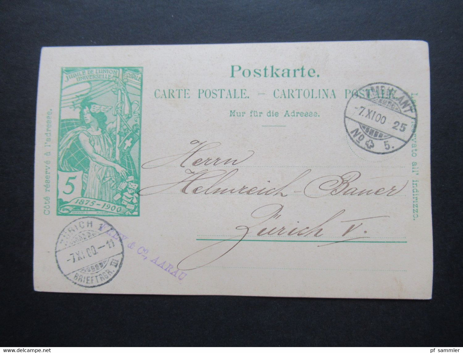 Schweiz 7.11.1900 Ganzsache UPU Aarau - Zürich Mit Bahnpost Stempel Ambulant No 5 Betreff Galliumnitrat - Ganzsachen