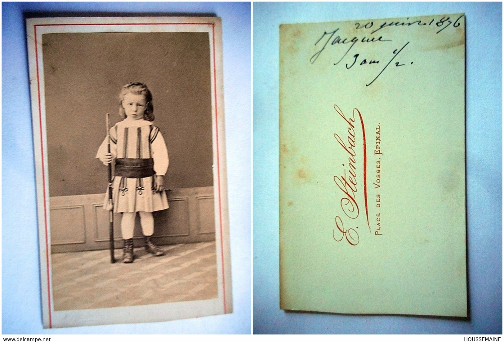 PHOTO CDV 19 EME JEUNE GARCON ENFANT A LA CARABINE  MODE  Cabinet  STEINBACH  A EPINAL - Ancianas (antes De 1900)