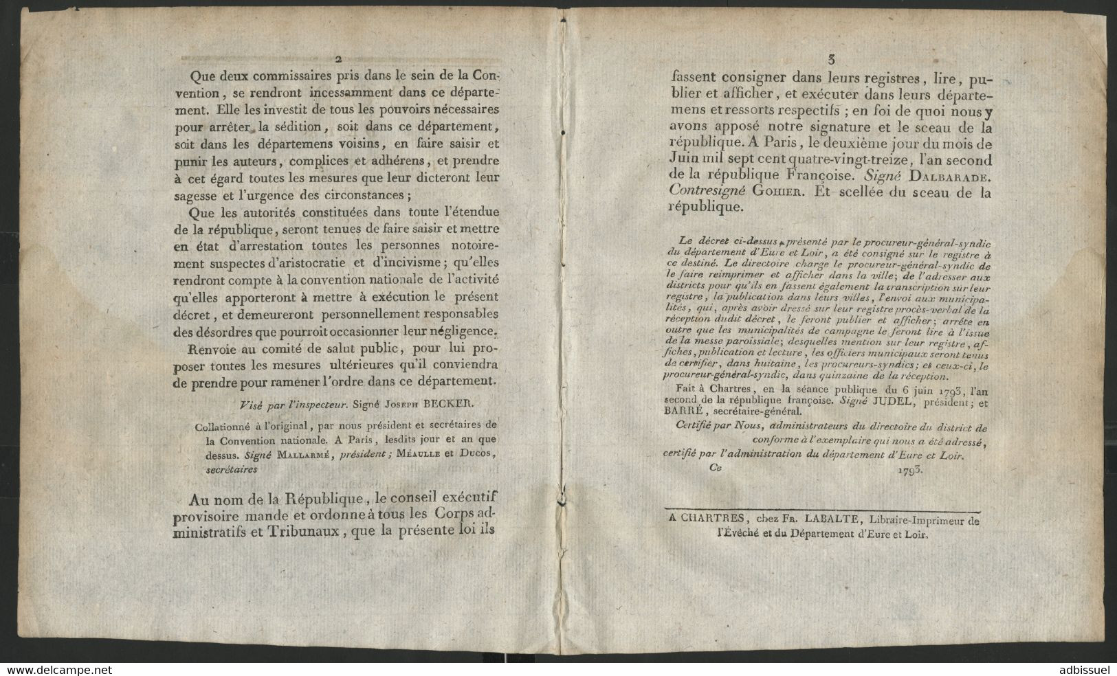 Décret De La Convention Nationale Du 2/6/1793 Suite Aux MOUVEMENTS CONTRE-REVOLUTIONNAIRES EN LOZERE  (voir Description) - Decrees & Laws