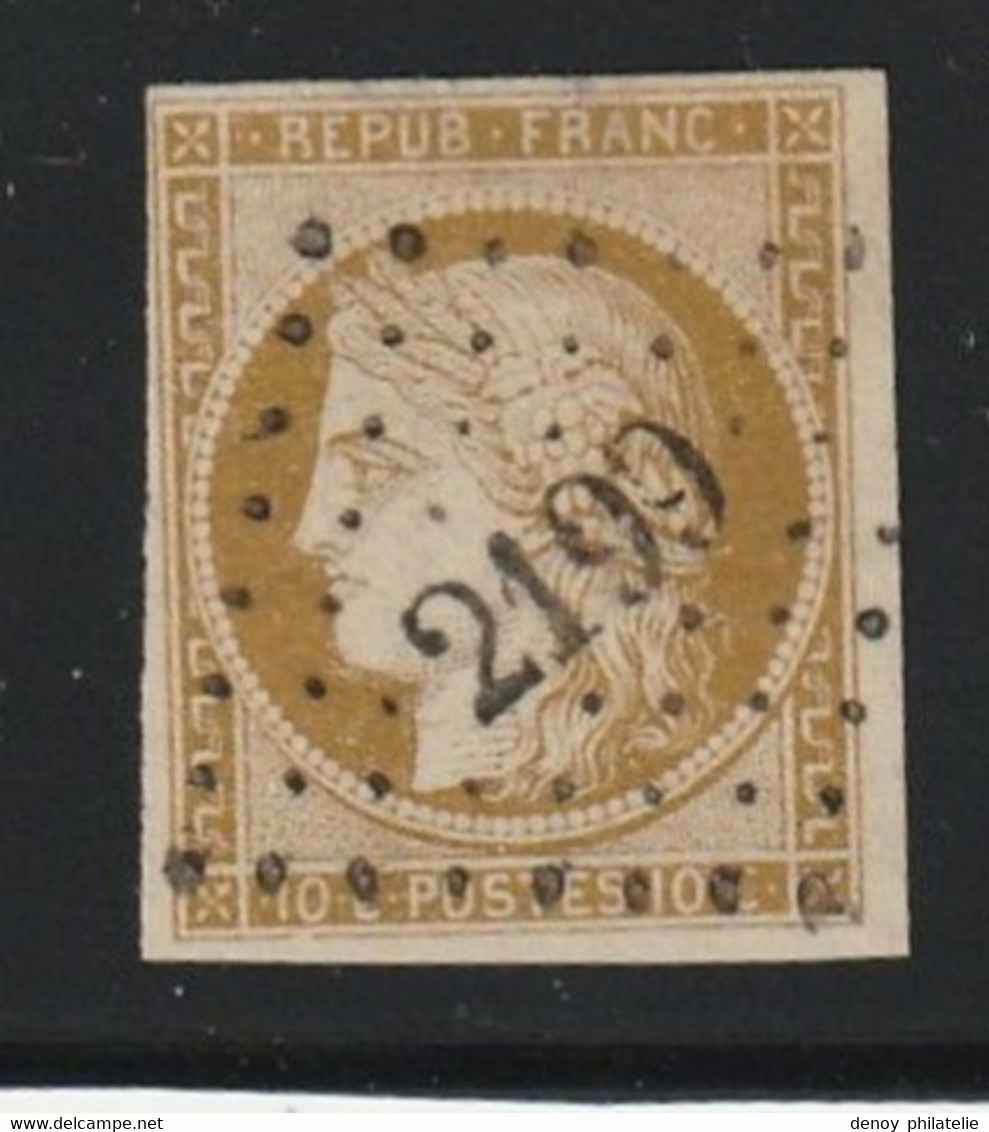 France N° 1 Cérès 10 Centimes Oblitération Petit Chiffre 2199 Trés Belle Oblitération , Un Petit Clair - 1849-1850 Ceres