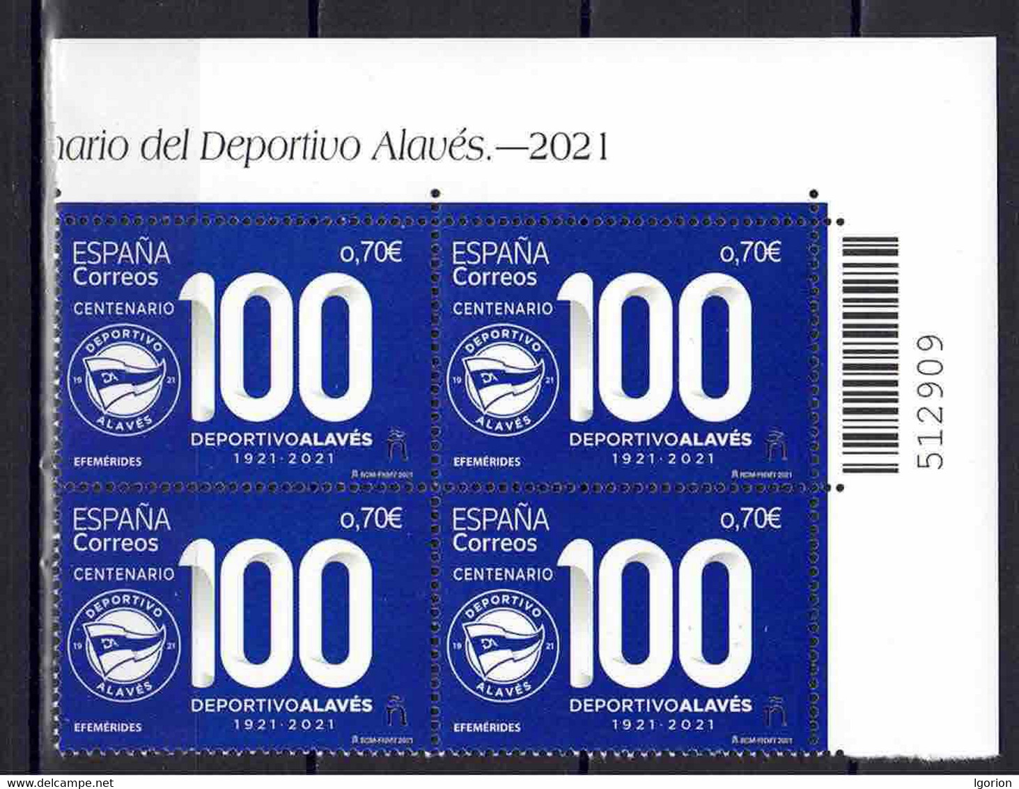 ESPAÑA 2021 ** MNH ED. 5454 CENTENARIO CLUB DE FUTBOL DEPORTIVO ALAVES BL.4 - Unused Stamps