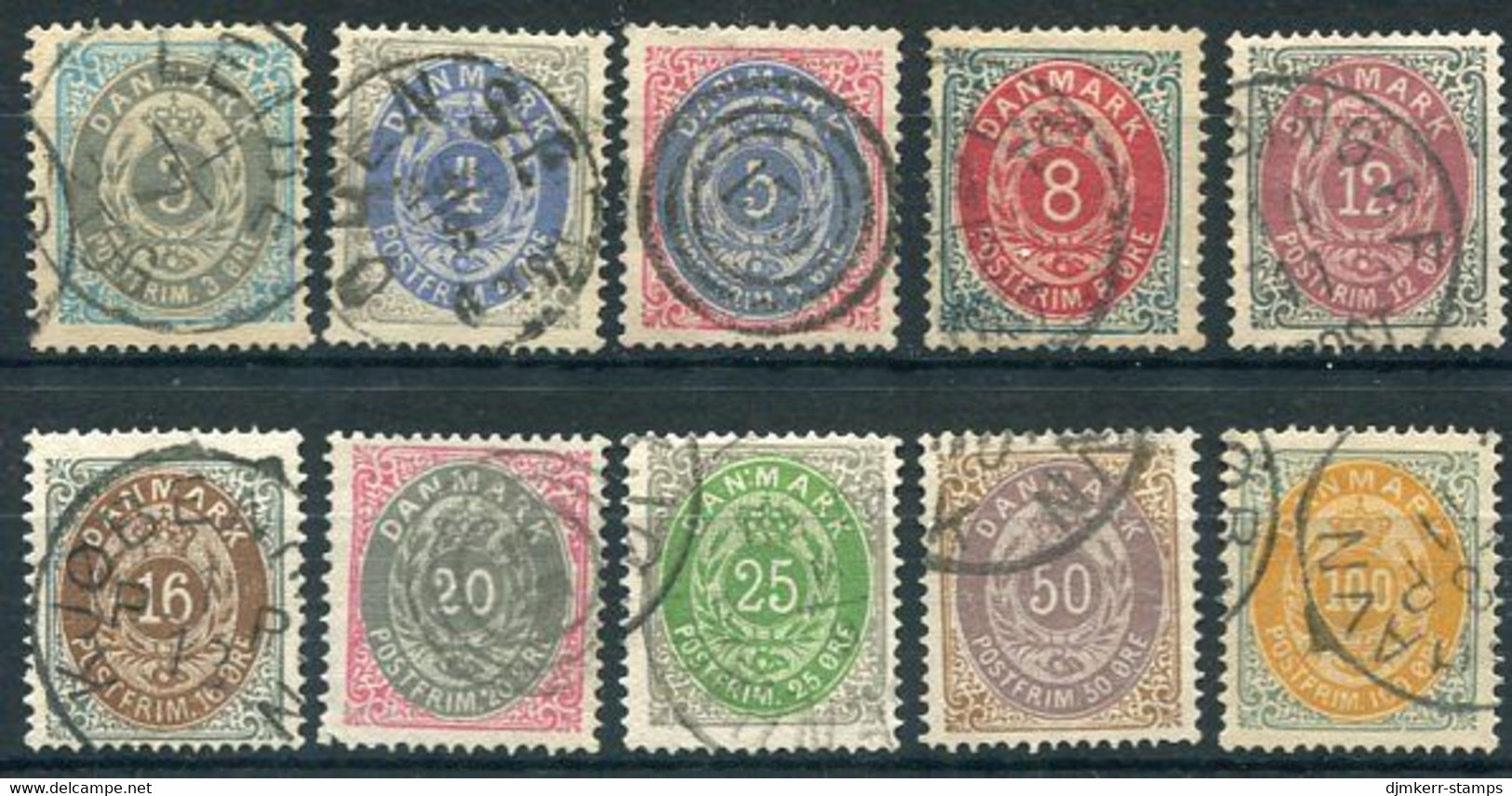 DENMARK 1875-79 Numeral In Oval Perforated 14x13½ Set Of Ten, Used - Usado