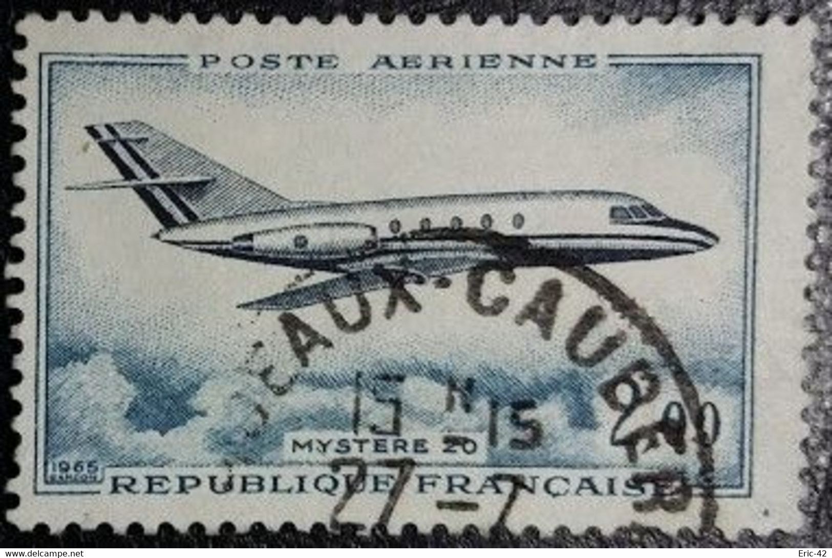 France P.A. Y&T N°42 Dassault Mystère 2 Fr. Bleu-vert Et Bleu. Oblitéré Bordeaux-Caudéran. Vendu En L'état Voir Scan... - 1960-.... Gebraucht