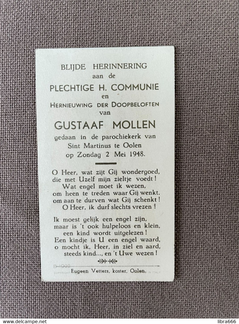 Communie - Gustaaf MOLLEN - 1948 - Sint Martinus - OLEN / Eugeen Vetters, Koster, Olen / B 1022 - Communion