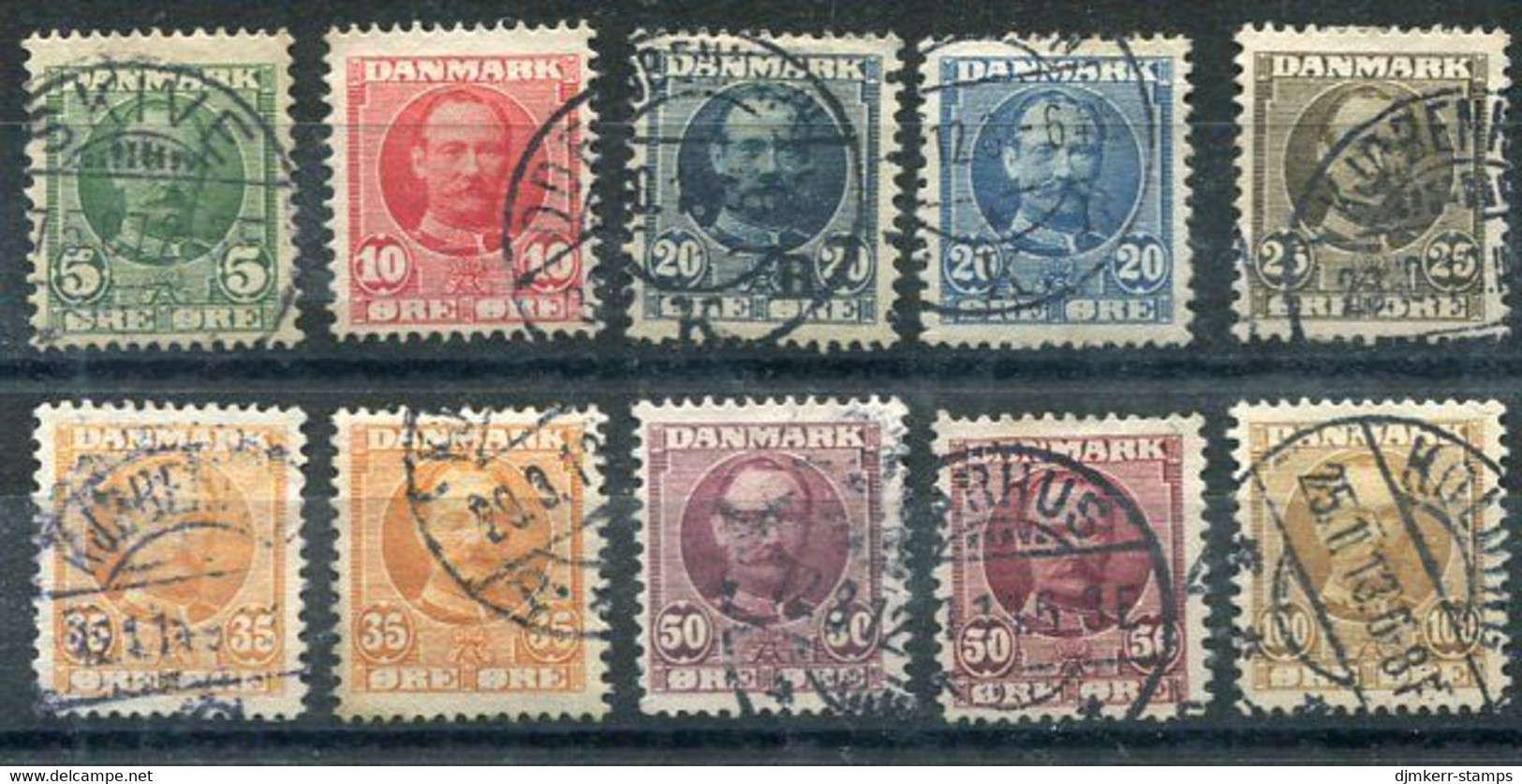 DENMARK 1907 Frederik VIII Definitive Set With Shades Used. Michel 53-59 - Used Stamps