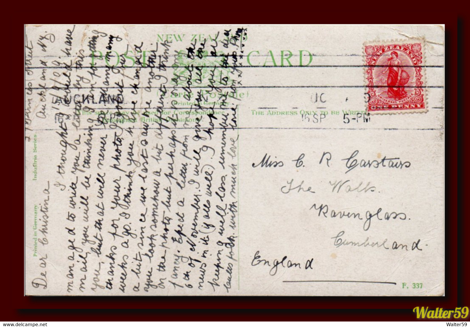 1909 New Zealand Postcard Auchland Gov. Building Sent To UK 2scans - Lettres & Documents