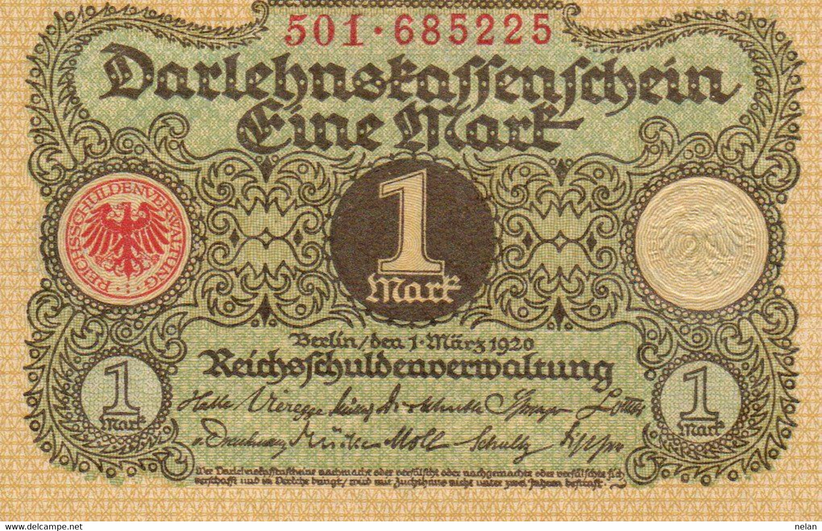 GERMANIA-1 MARK 1920 P-58  UNC - 1 Mark