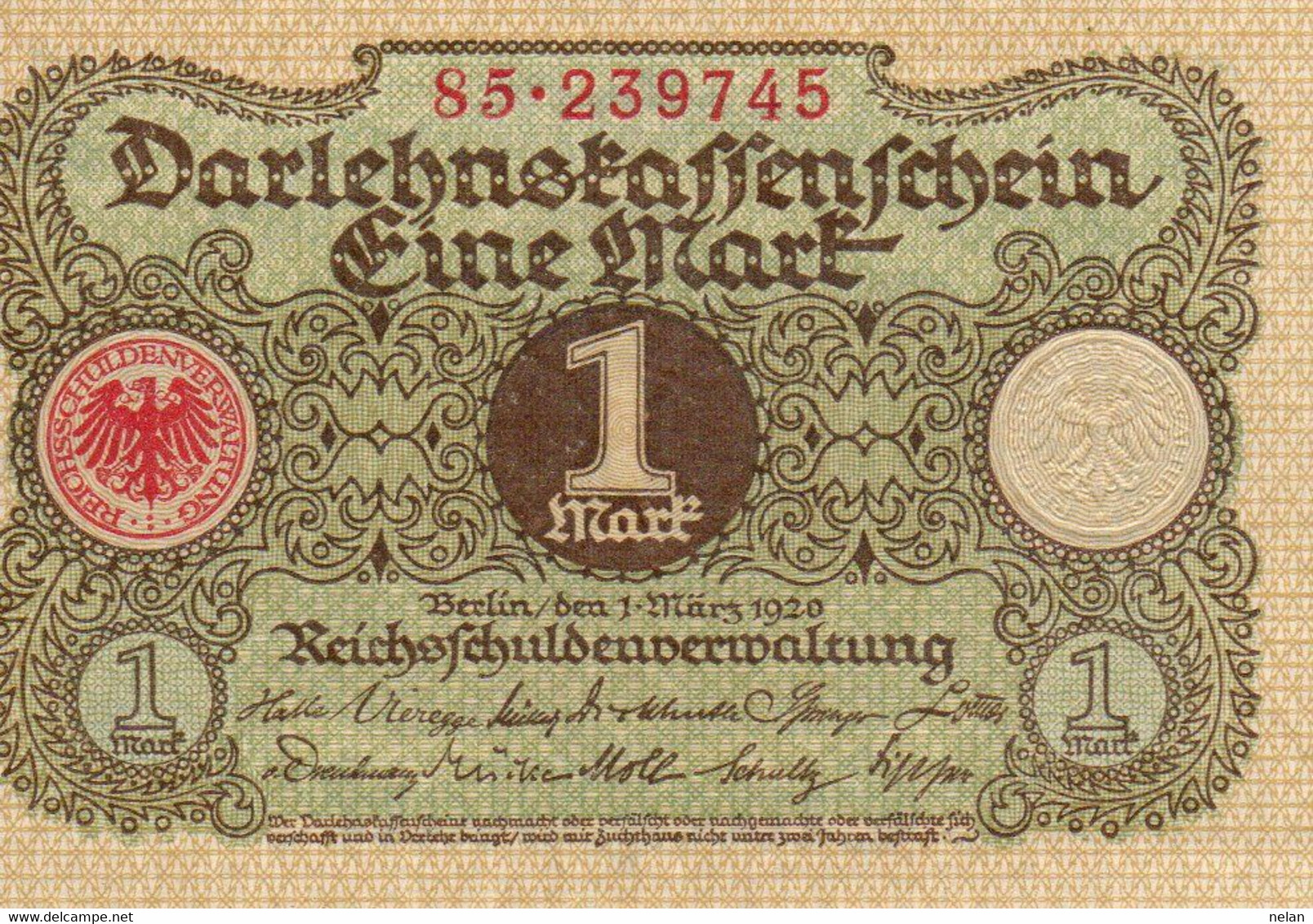 GERMANIA-1 MARK 1920 P-58  UNC - 1 Mark