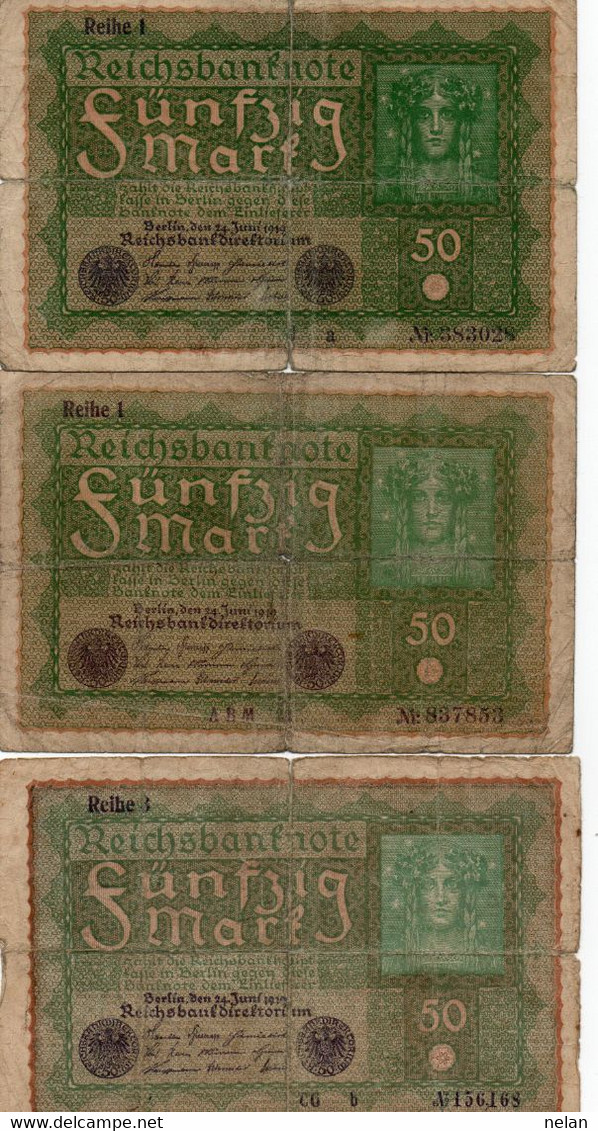 GERMANY- 50 REICHSMARK 1919  P-66/1-66a/3 CIRC  REIHE  1-3 - 50 Mark