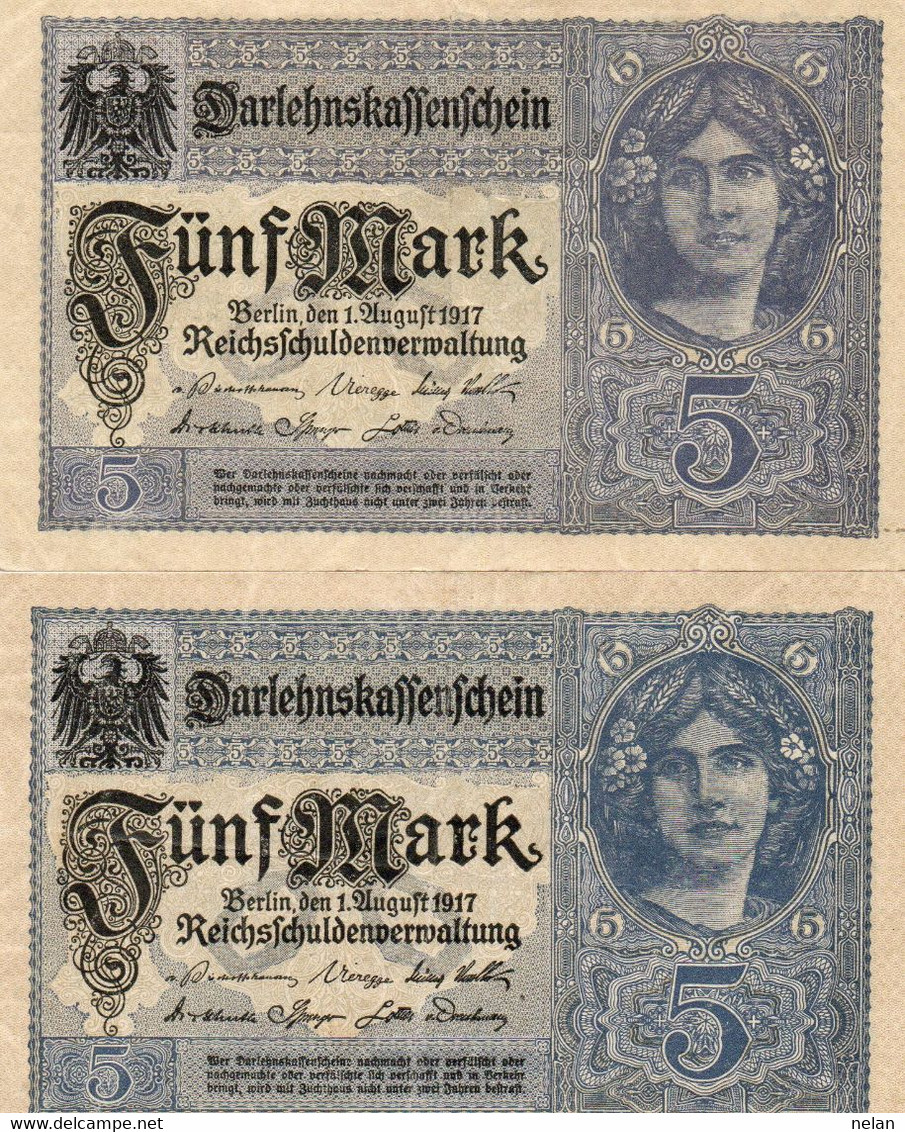 GERMANY- 5 MARK 1917  P-56b.1 Xf++aunc - 5 Mark