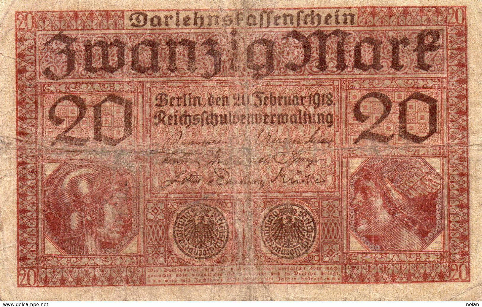 GERMANY- 20 MARK 1918 - Wor:P-57, Ros:R-55 - 20 Mark