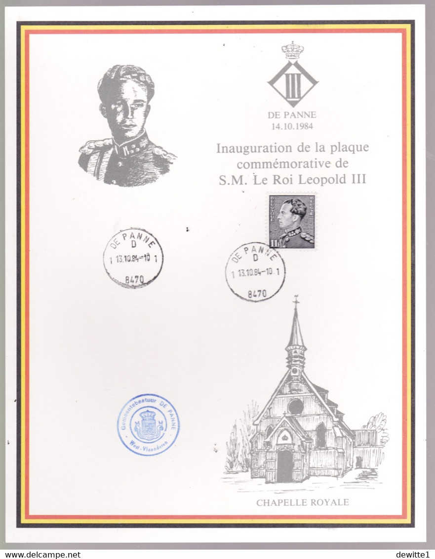 N° 2111 Inauguration De La Plaque Commémorative  De S.M.LeRoi Léopold III.  DePanne  13/10/84  ZIE Voir SCANS - Souvenir Cards - Joint Issues [HK]