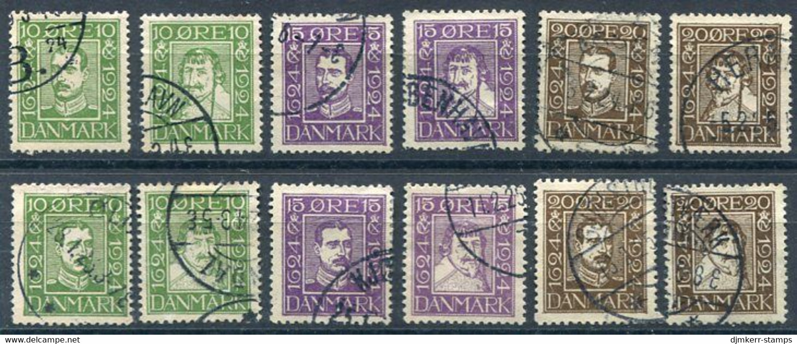 DENMARK 1924 Post Office Tercentenary Singles, Used. Michel 131-42. - Usati