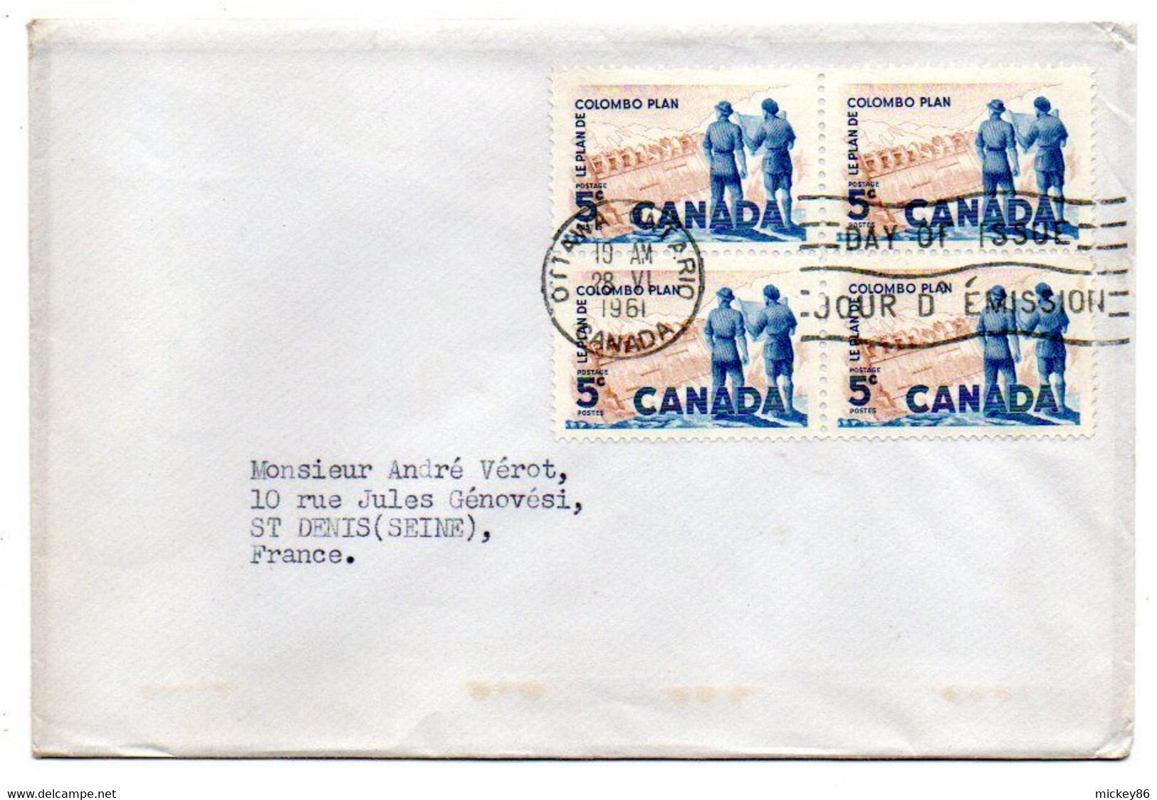 Canada -- 1961 --lettre D'OTTAWA Pour Saint DENIS (France)..timbres En Bloc De 4 ...cachet .......à Saisir - Brieven En Documenten