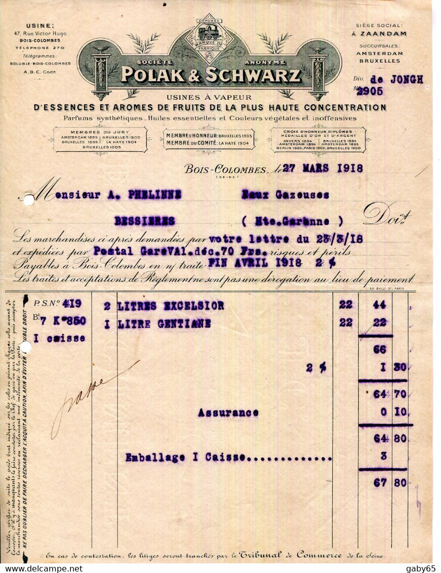 92.BOIS COLOMBES.ZAANDAM PAYS BAS.ESSENCES & AROMES DE FRUITS.PARFUM & HUILESESSENTIELLES.POLAK & SCHWARZ. - Droguerie & Parfumerie