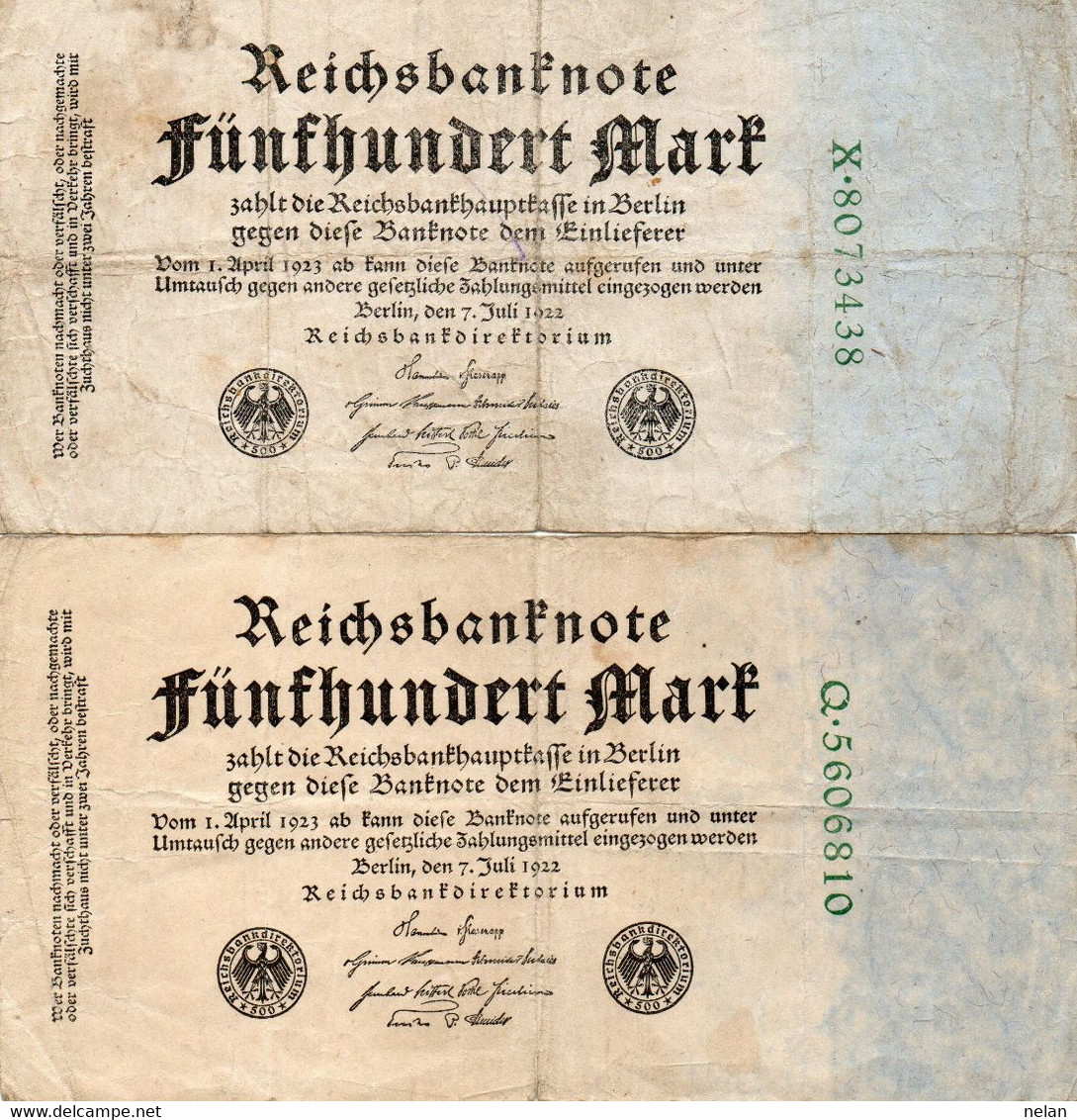 GERMANY-500 MARK 1922  P-74b  CIRC  UNIFACE - 500 Mark