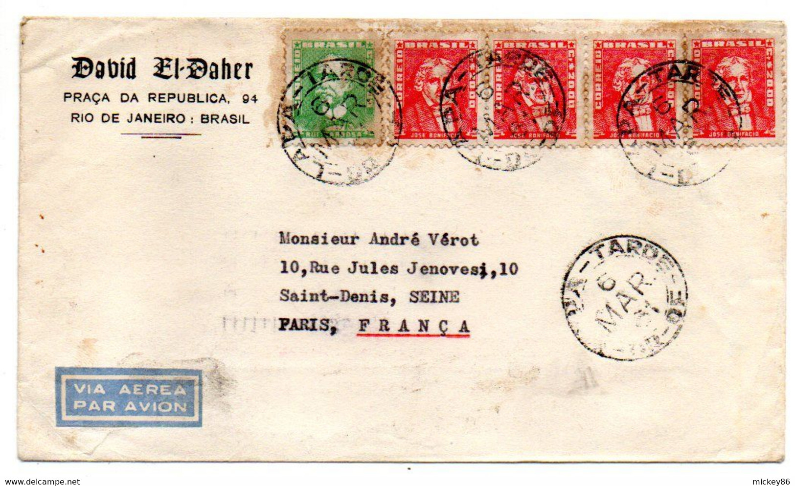 Brésil--1961--Lettre De RIO DE JANEIRO Pour St DENIS (France)....timbres ......cachet...David El Daher - Lettres & Documents