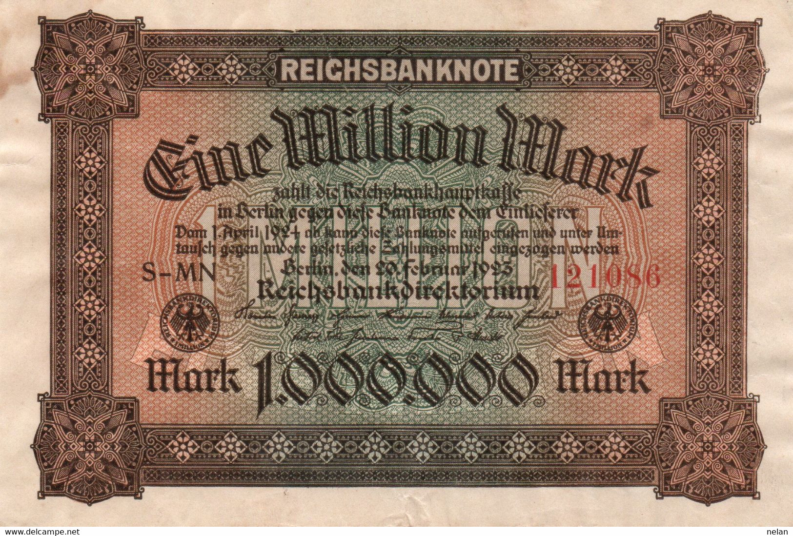 GERMANIA-REICHSBANKNOTE-1 MILL MARK 1923-  P-86a    XF++ UNIFACE - 1 Mio. Mark