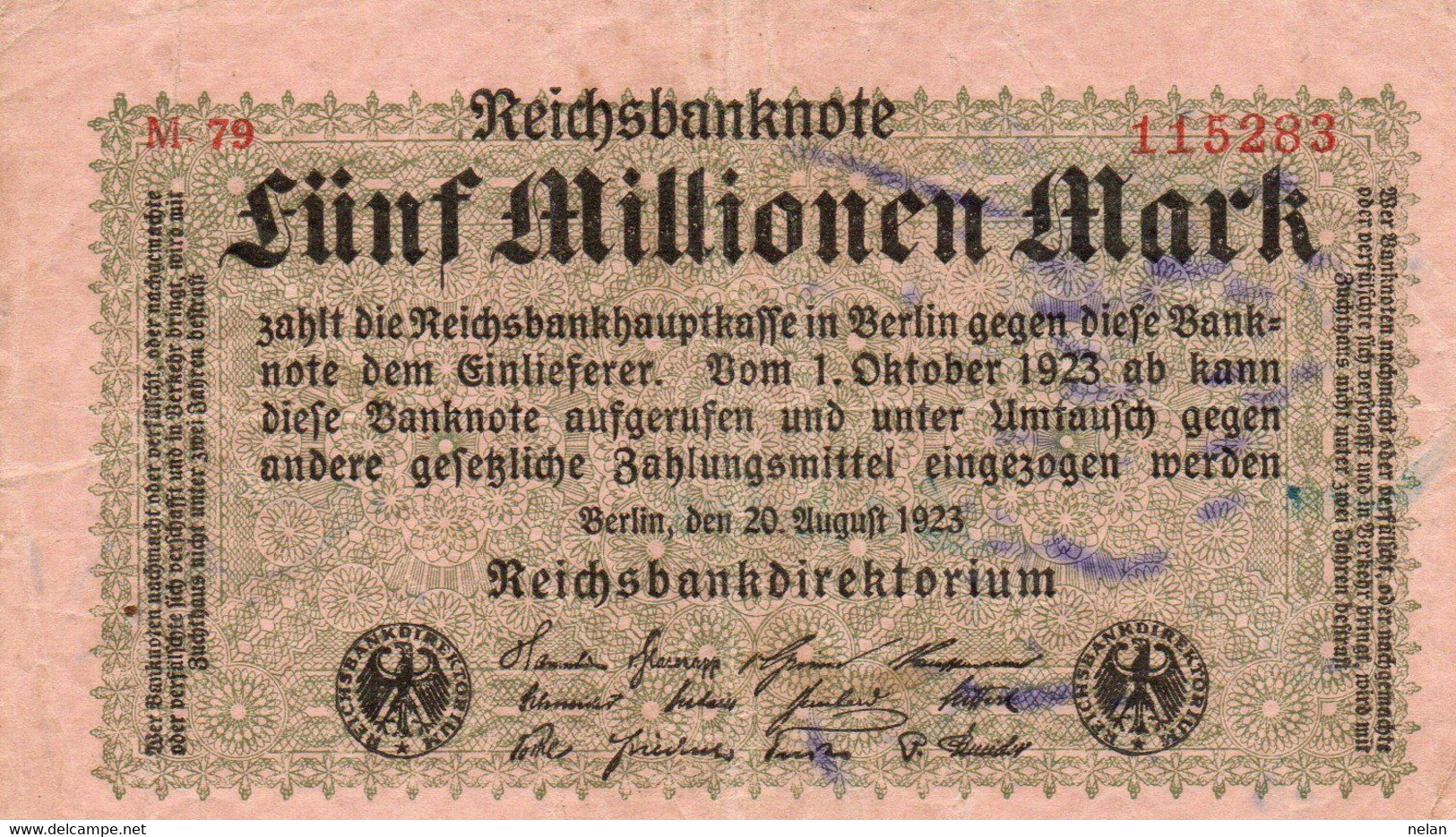 GERMANY-5000000 MARK 1923  P-105/2  CIRC.  UNIFACE - 5 Millionen Mark