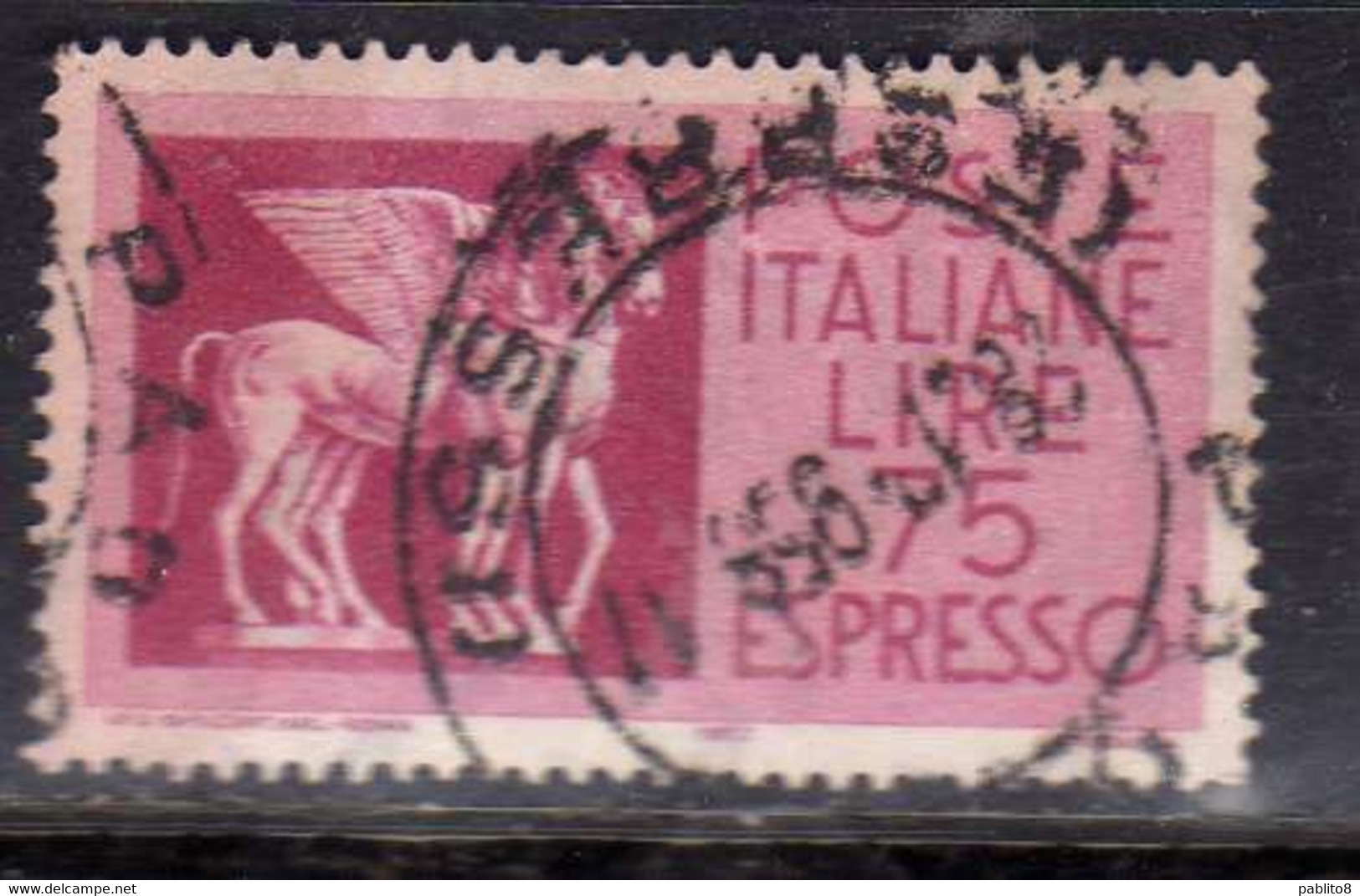 ITALIA REPUBBLICA ITALY REPUBLIC 1958 1966 ESPRESSI ESPRESSO SPECIAL DELIVERY CAVALLI ALATI LIRE 75 USATO USED OBLITERE' - Poste Exprèsse/pneumatique