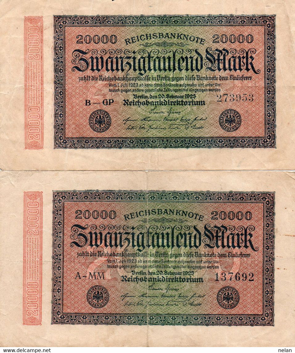 GERMANY- 20000 MARK 1923  P-85a/2---85b/2      Vf++xf - 20000 Mark