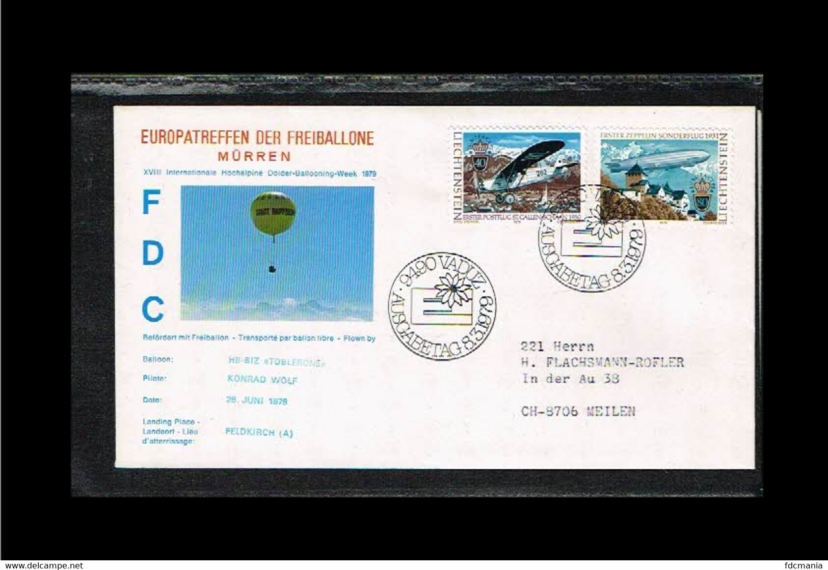 1979 - Europe CEPT FDC Liechtenstein - Flown By Balloon - Cancel Vaduz [UB114] - 1979